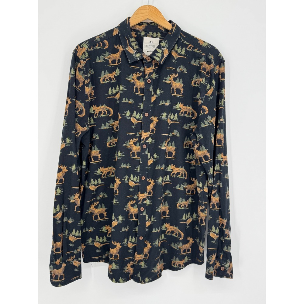 Le 31 Simons Heritage Shirt Men L Deer Fox Wildlife Button Up Hunting Casual